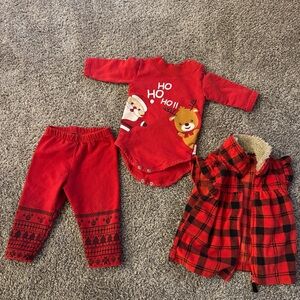 Christmas Baby Outfit Set | Bodysuit, Pants & Vest | Red | Size 6-9M
